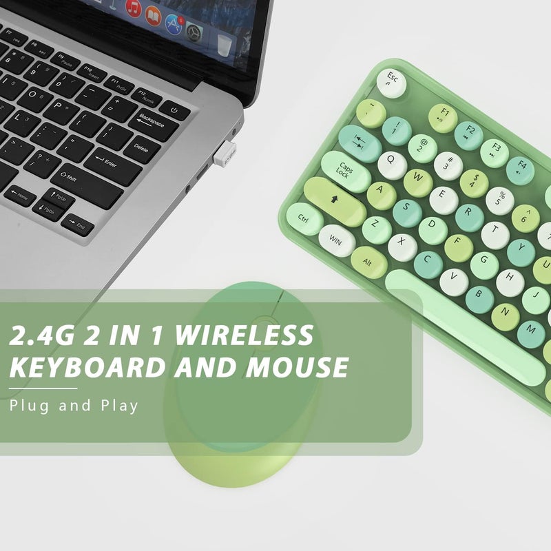 Kootop Green Wireless Keyboard and Mouse, Cute Green Colorful Keyboard and Mouse, 2.4G Wireless Keyboard with Retro Round Keycap for PC, Mac, Laptop,Tablet,Computer Windows (Green) - Image 5